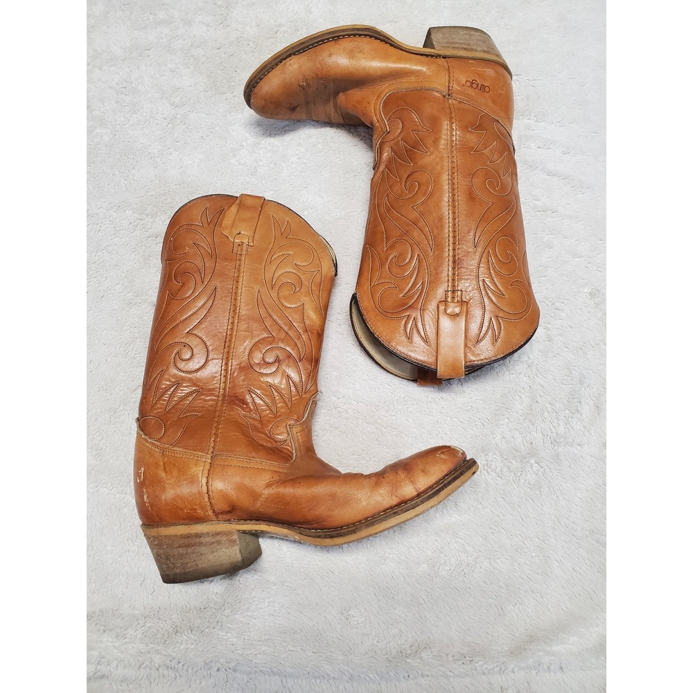 Vintage Dingo Tan Leather Stitched Cowboy Western Boots Men 8.5 D Festival Rodeo